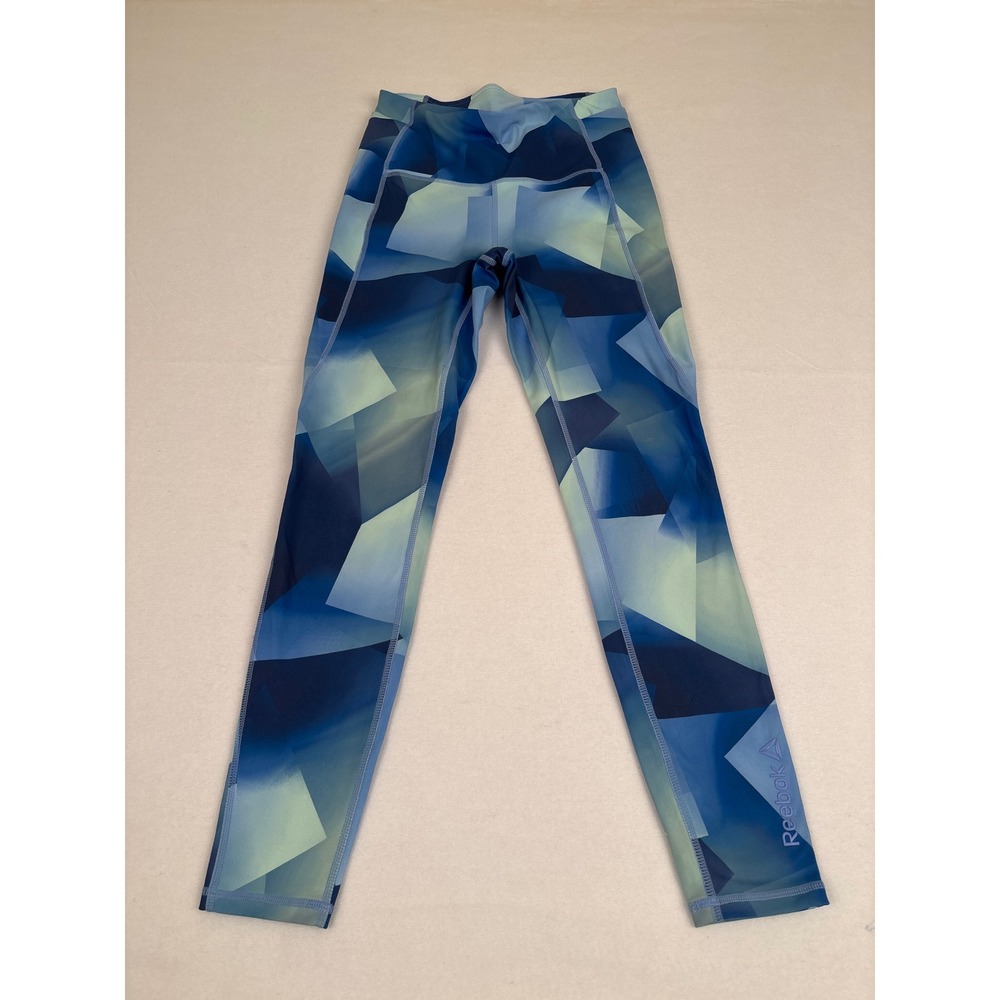 Reebok Womens Geometric Print Leggings Blue Green XS REW241LE04 Athletic Tights